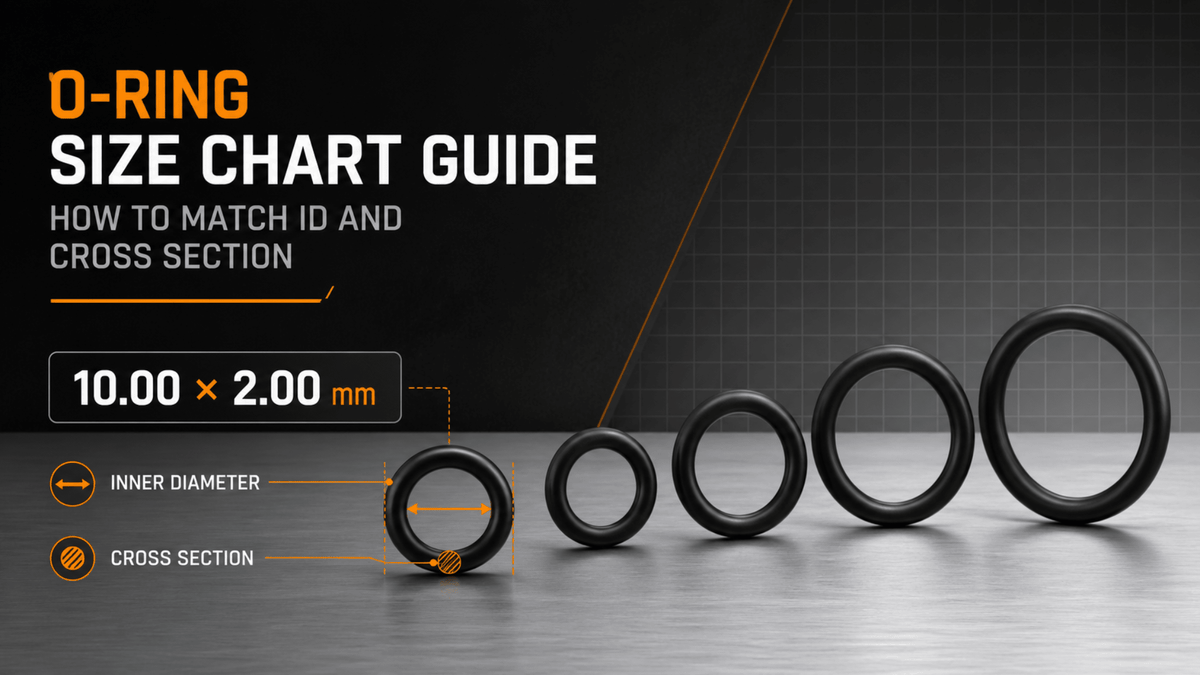 O-ring size chart guide showing ID and cross section measurement examples