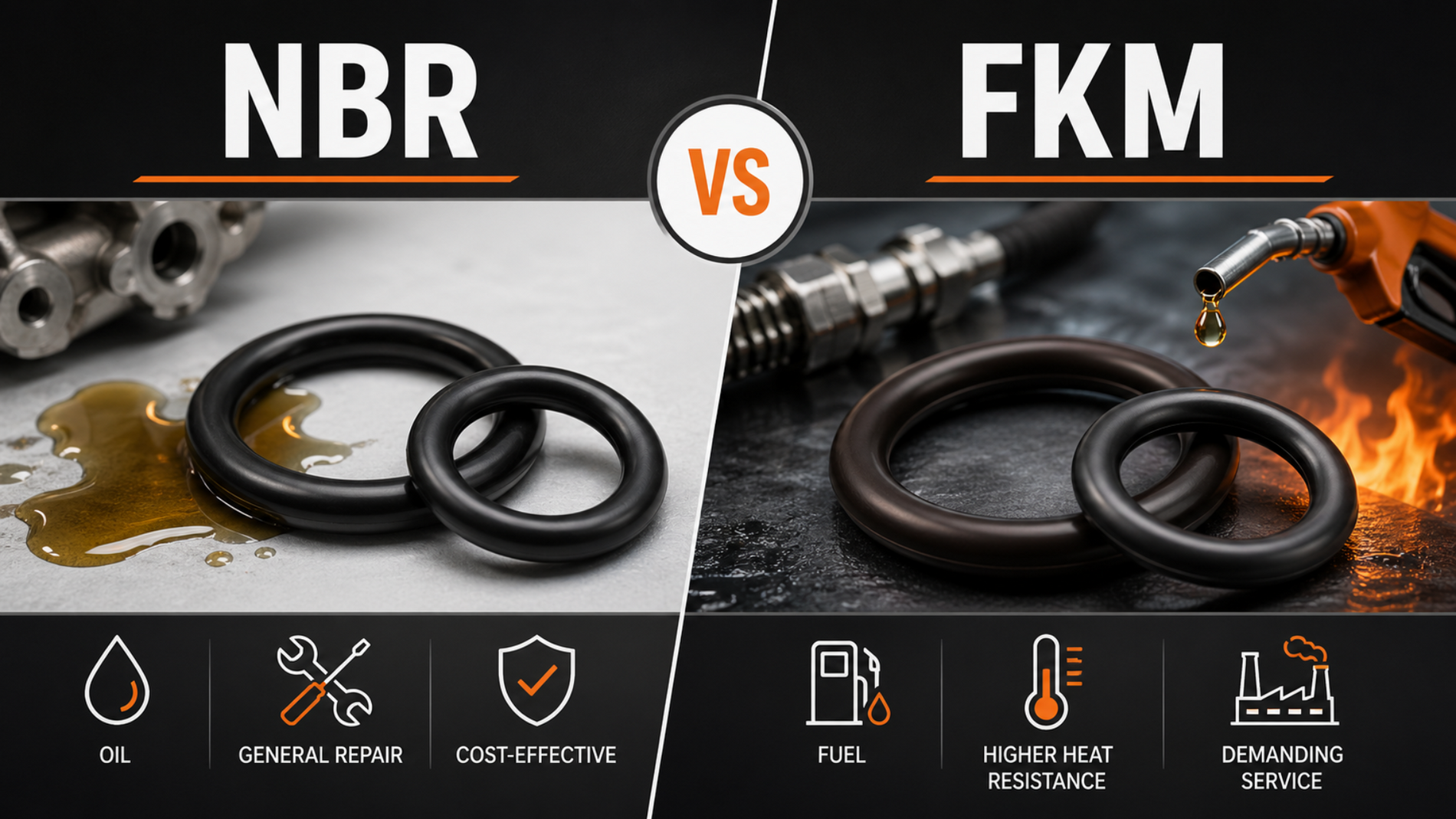 NBR vs FKM O-rings comparison for oil fuel heat and general repair applications