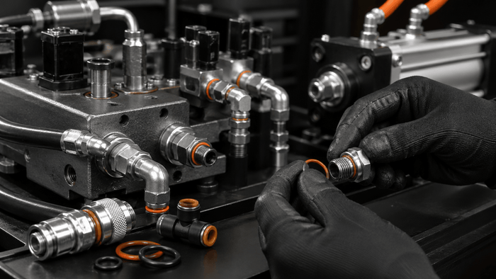 O-rings used with hydraulic fittings and pneumatic connectors during equipment repair