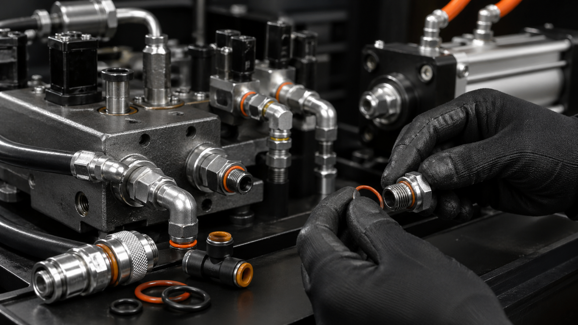 O-rings used with hydraulic fittings and pneumatic connectors during equipment repair
