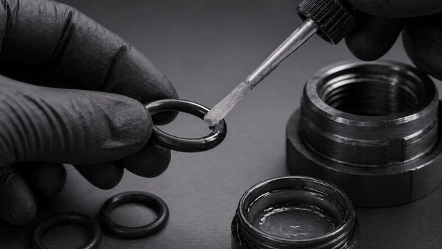 O-ring chemical compatibility guide with material samples, fluid exposure, and industrial sealing applications