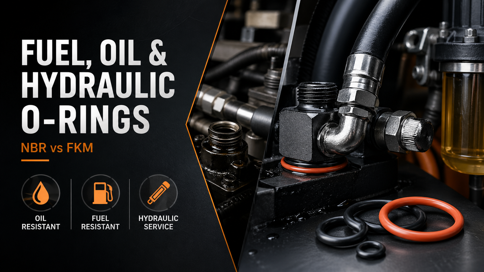 fuel-oil-hydraulic-o-rings-nbr-fkm.png Alt text: O-rings for fuel oil and hydraulic systems showing NBR and FKM material selection cues