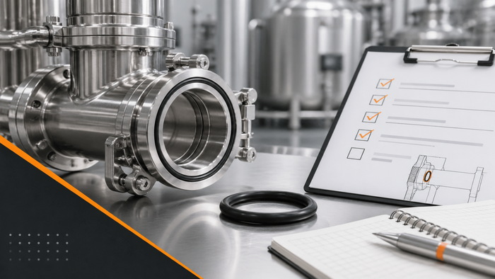 Food grade and FDA O-ring checklist with stainless processing equipment and seal inspection