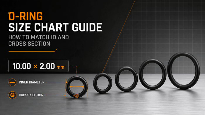 O-ring size chart guide showing ID and cross section measurement examples