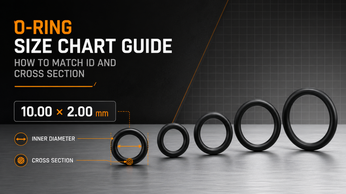 O-ring size chart guide showing ID and cross section measurement examples