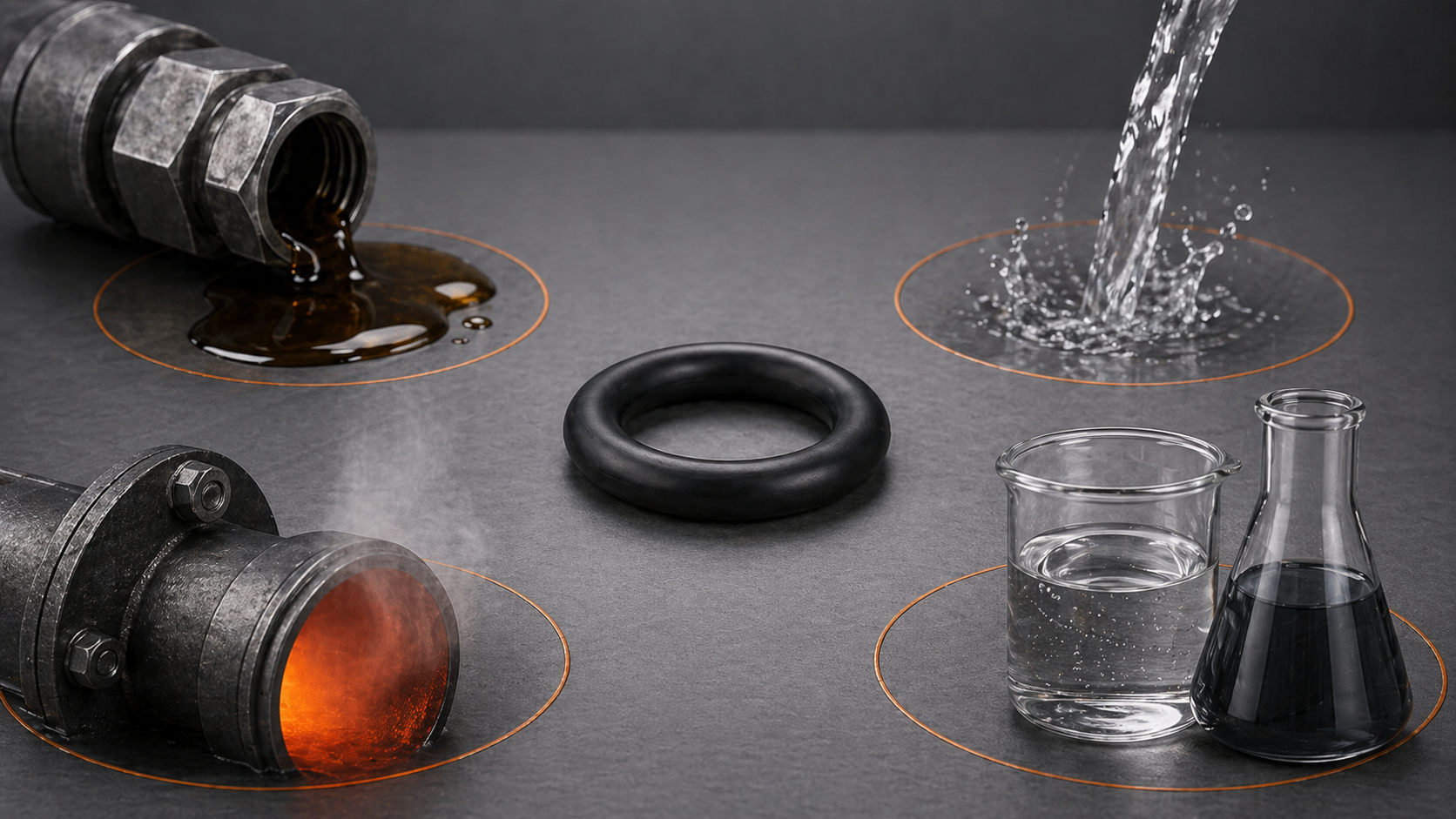 O-ring material selection for oil water heat and chemical exposure conditions