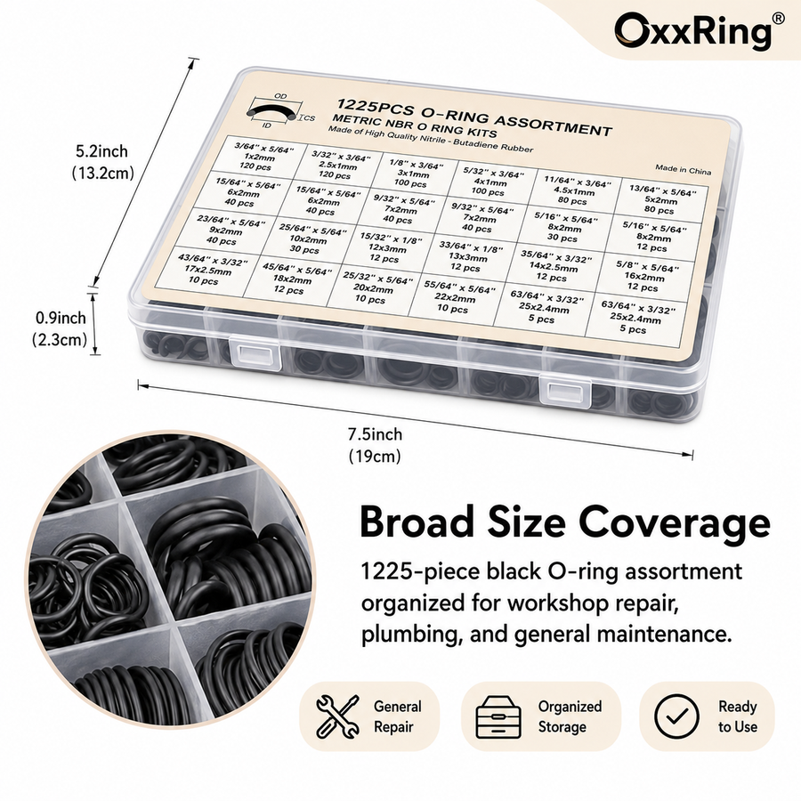 1225PC black O-ring assortment case and contents