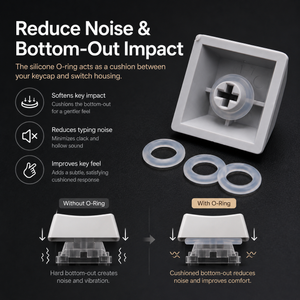 Silicone O-ring dampeners reduce keyboard bottom-out noise