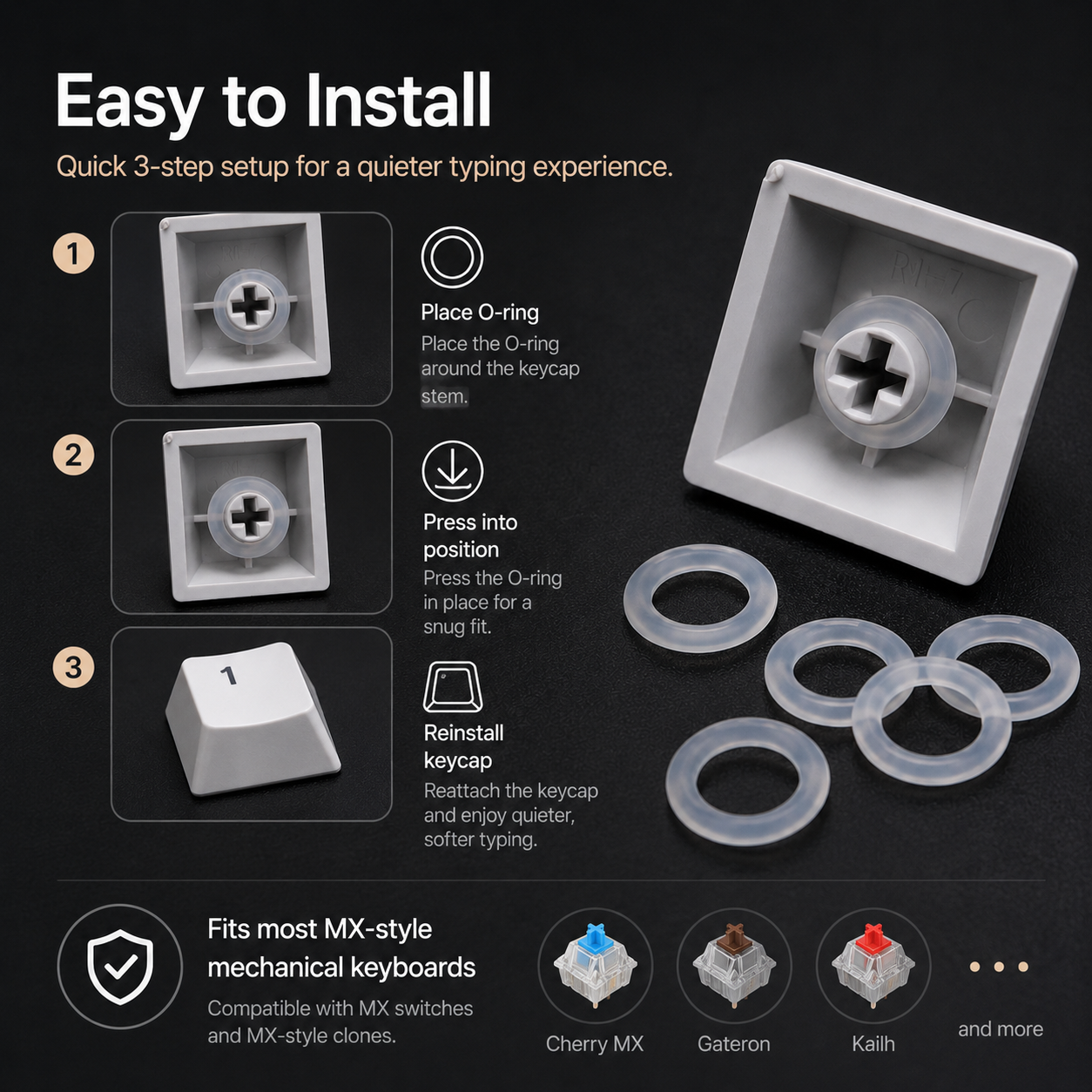 How to install O-ring mute rings on MX-style keycaps