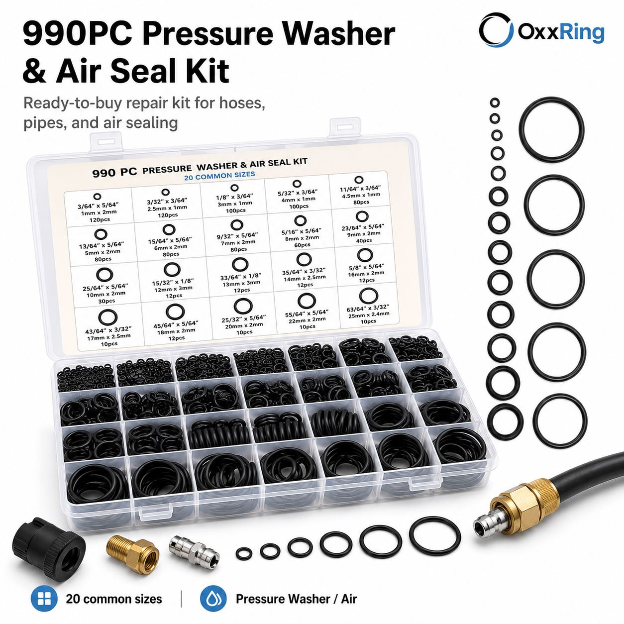 990PC O-ring assortment in organizer case