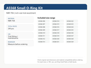 AS568 Small O-Ring Kit - NBR 70A size range and material information