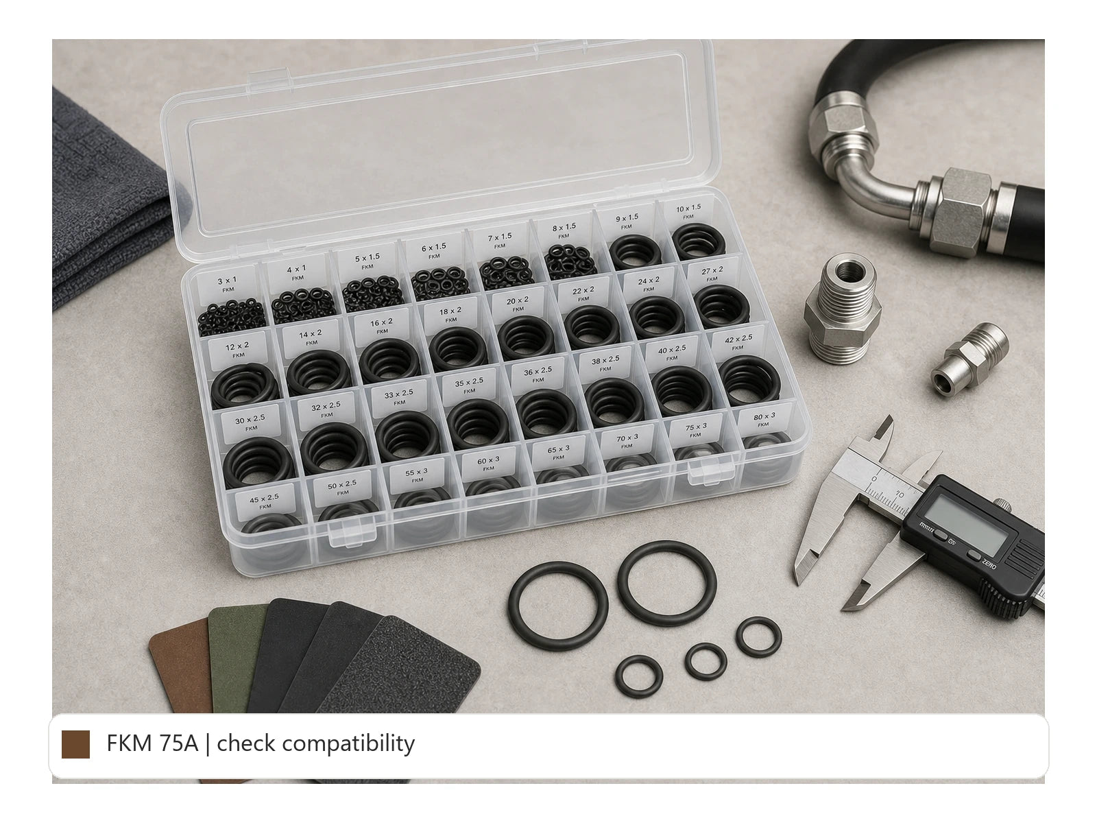 FKM Fuel & Oil Resistant O-Ring Kit organized kit detail image