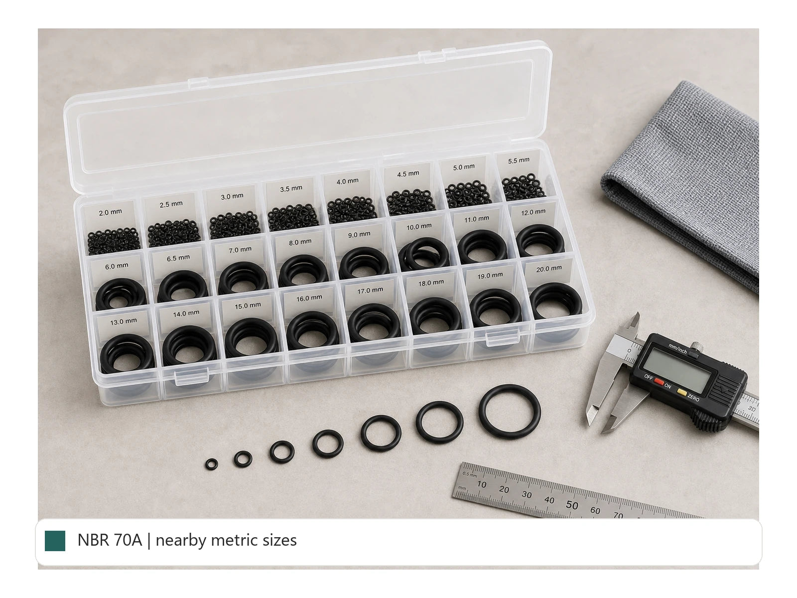 Metric Small O-Ring Trial Kit - NBR 70A organized kit detail image
