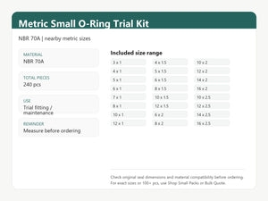 Metric Small O-Ring Trial Kit - NBR 70A size range and material information