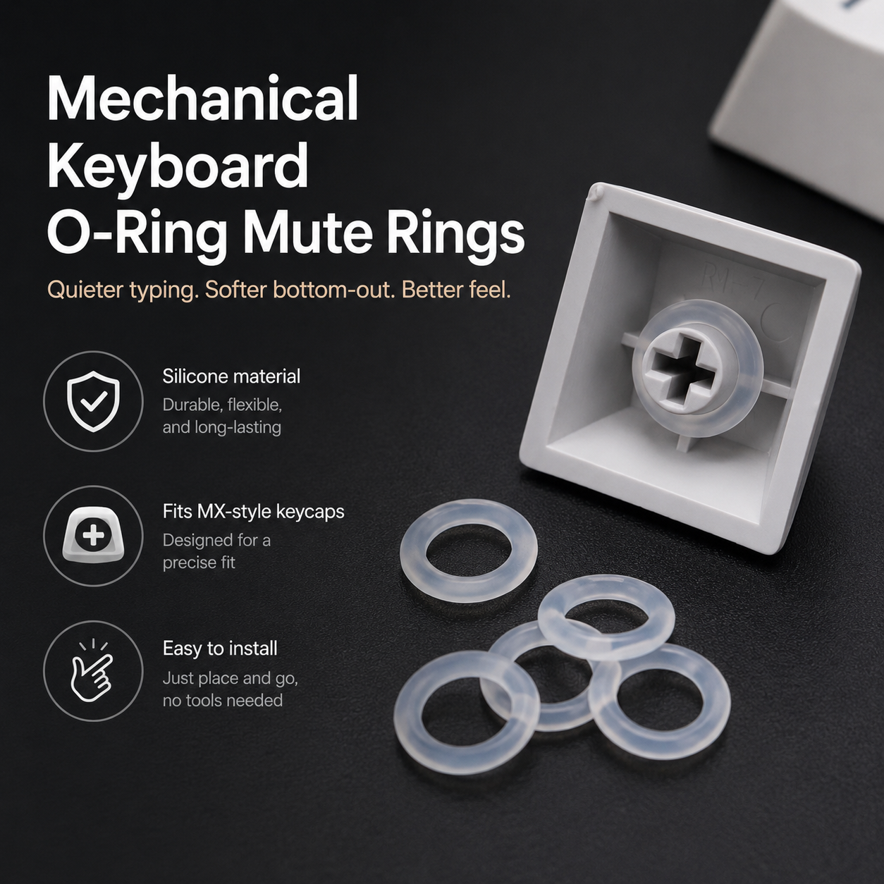 Mechanical keyboard O-ring mute rings for MX-style keycaps