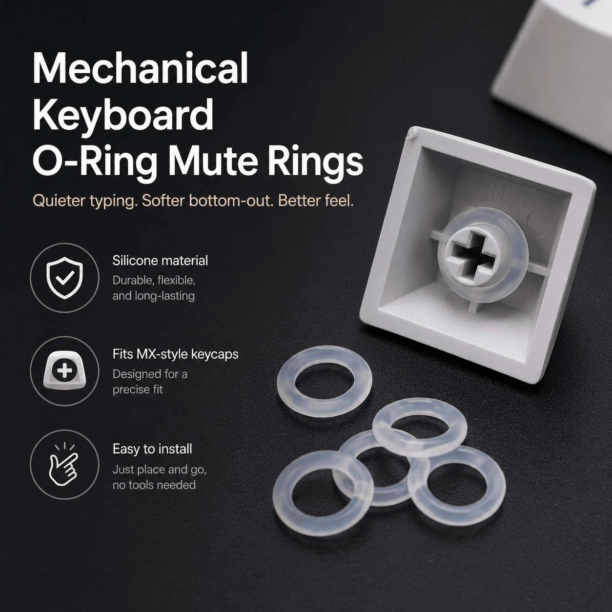 Mechanical keyboard O-ring mute rings for MX-style keycaps