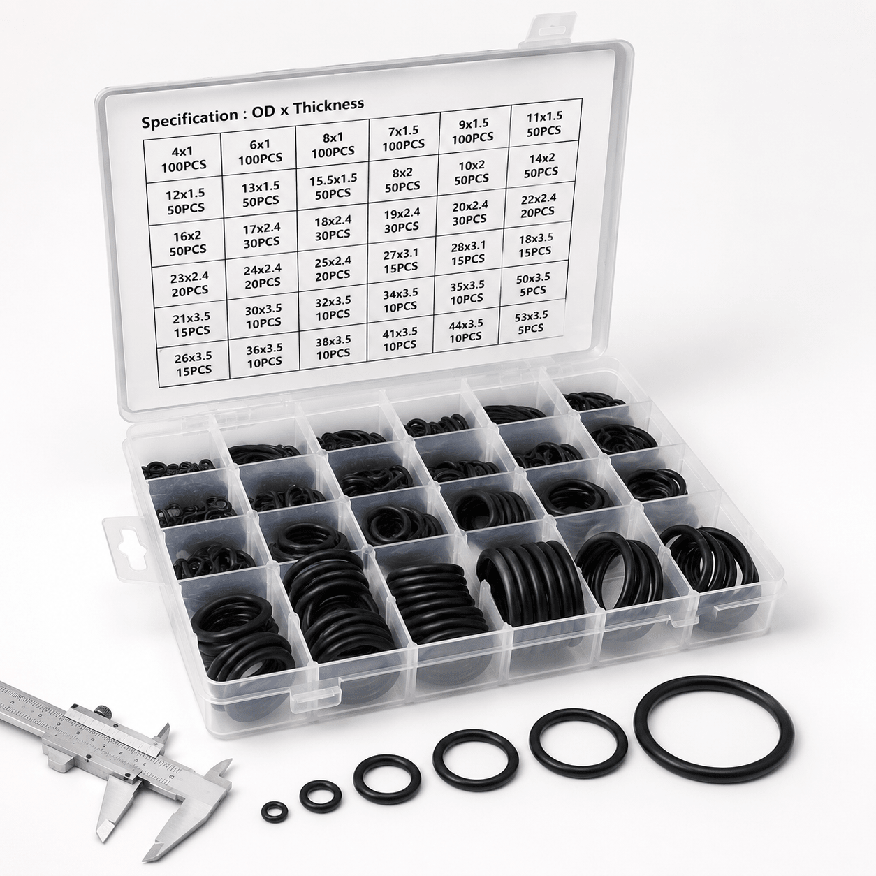 1225PC Black O-Ring Assortment organized repair kit