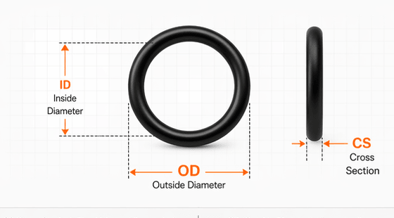 O-Ring measurement diagram showing inside diameter, outside diameter and cross section